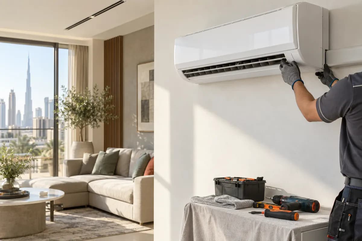 Illustrative image of a split AC unit being installed in a home