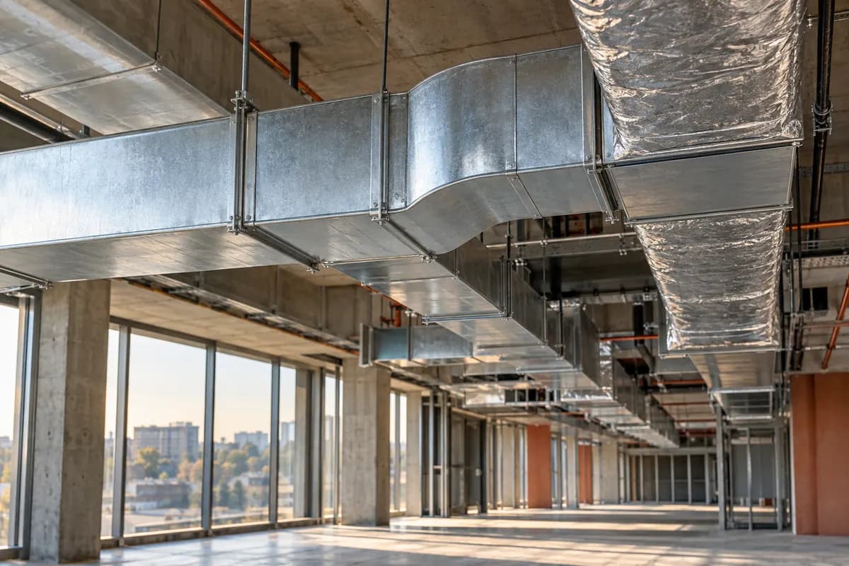 Illustrative image of installed galvanized HVAC ductwork
