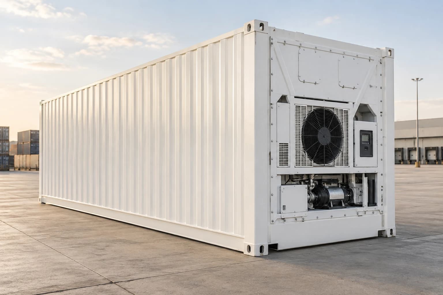 Refrigerated shipping container with a front-mounted cooling unit