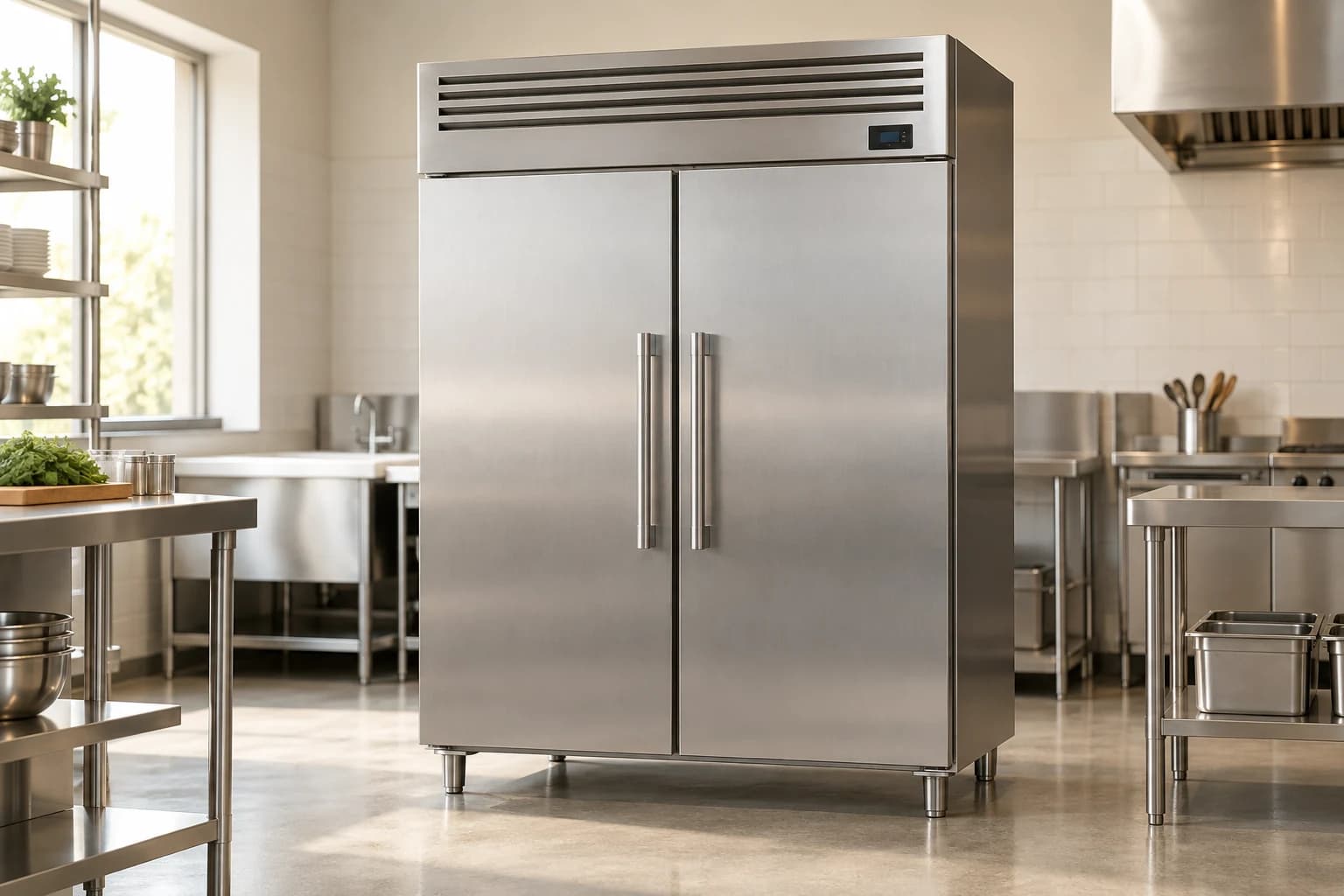 Double-door stainless steel commercial upright freezer