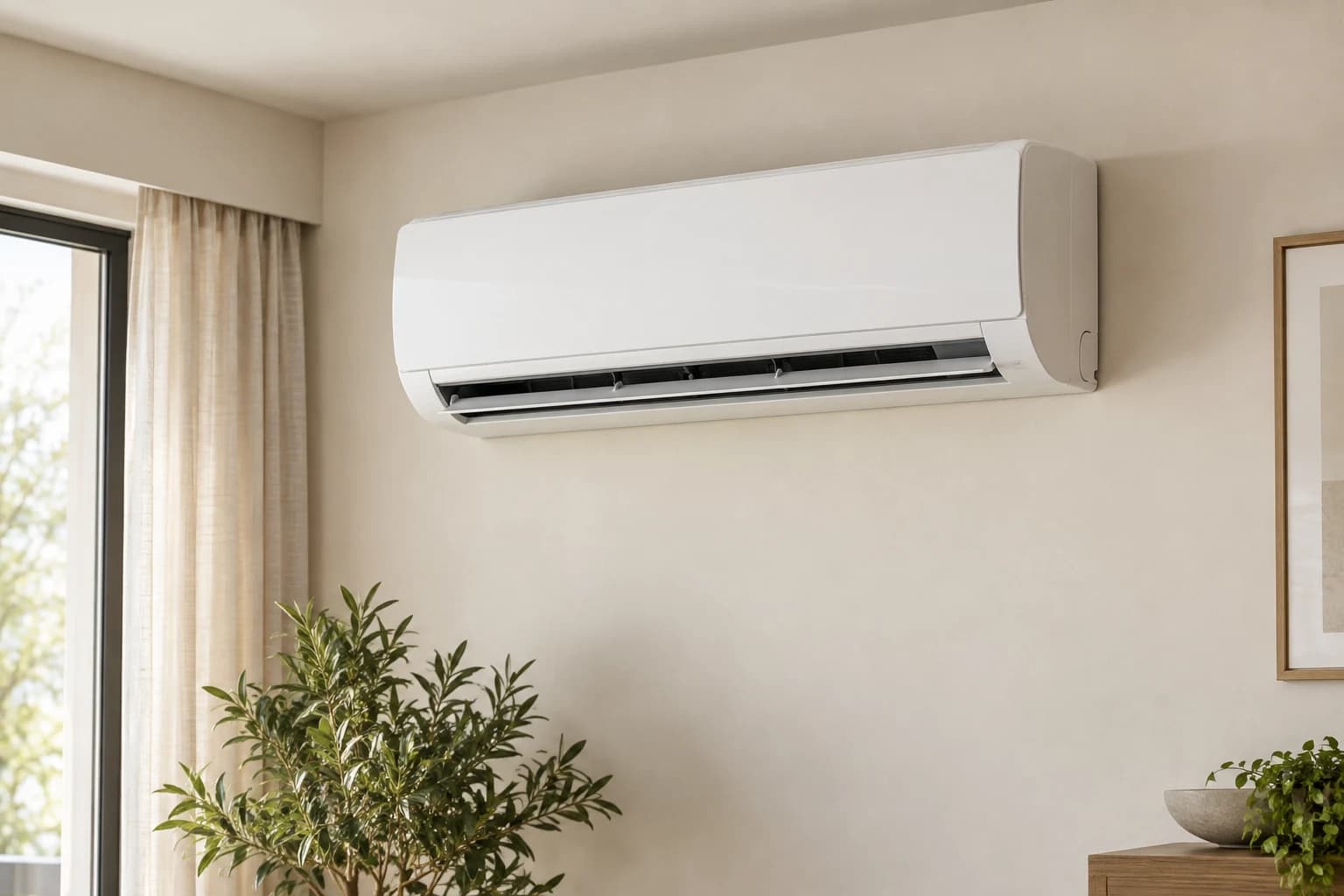 White wall-mounted split air conditioner in a modern interior